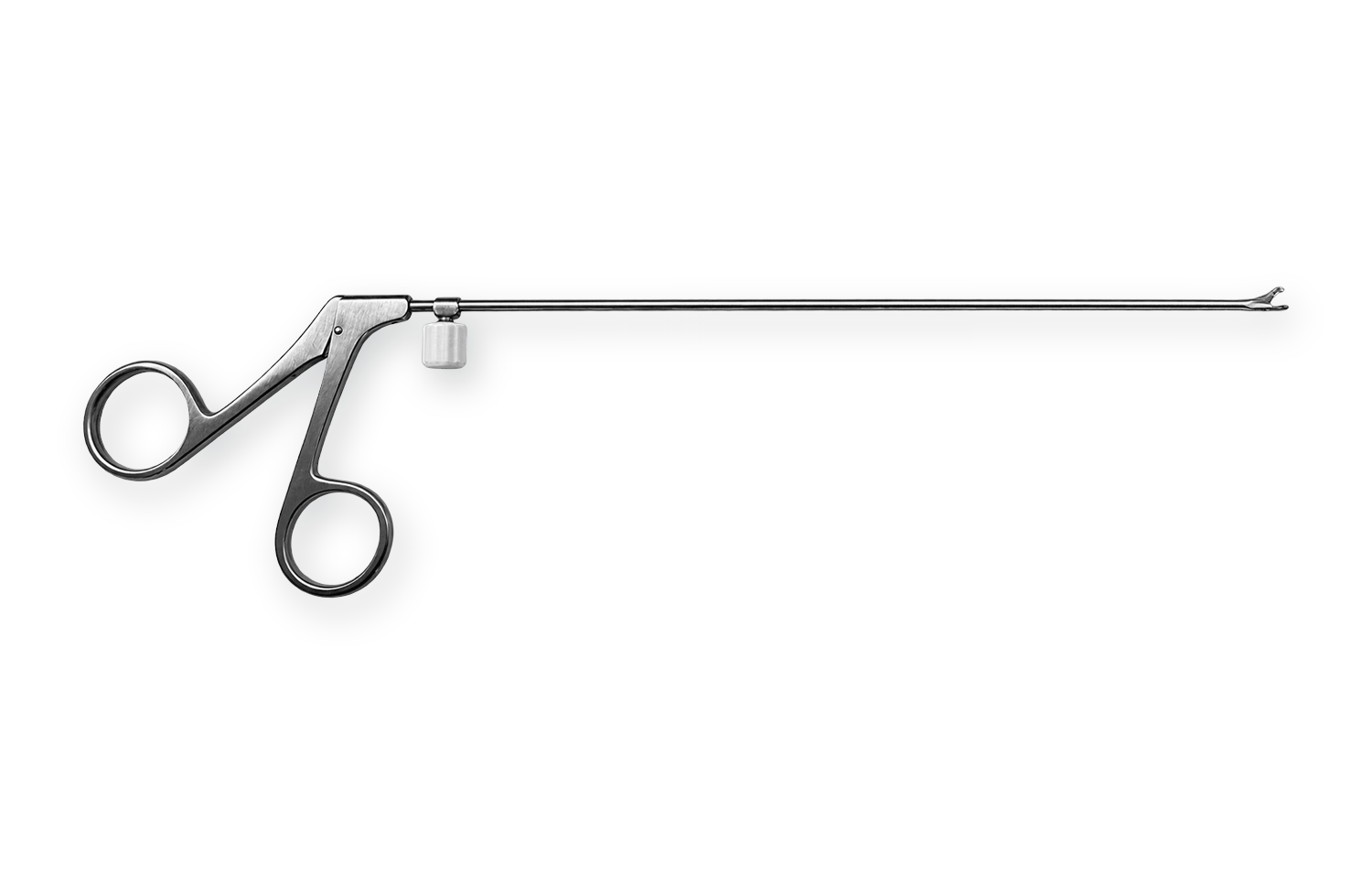Bronchoskopie-Instrument in voller Länge: Ringgriff, Spülanschluss und langer Rohrschaft