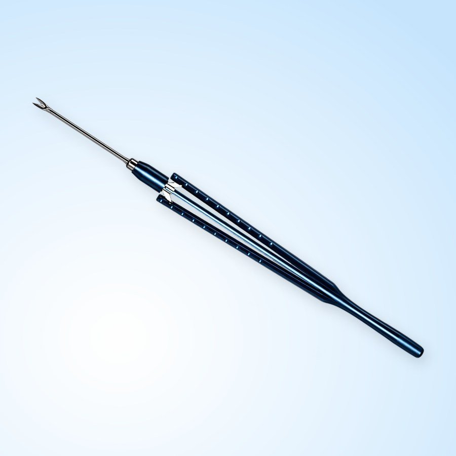 Mikroinstrument von Dausch für die Ophthalmologie mit blau eloxiertem Titangriff